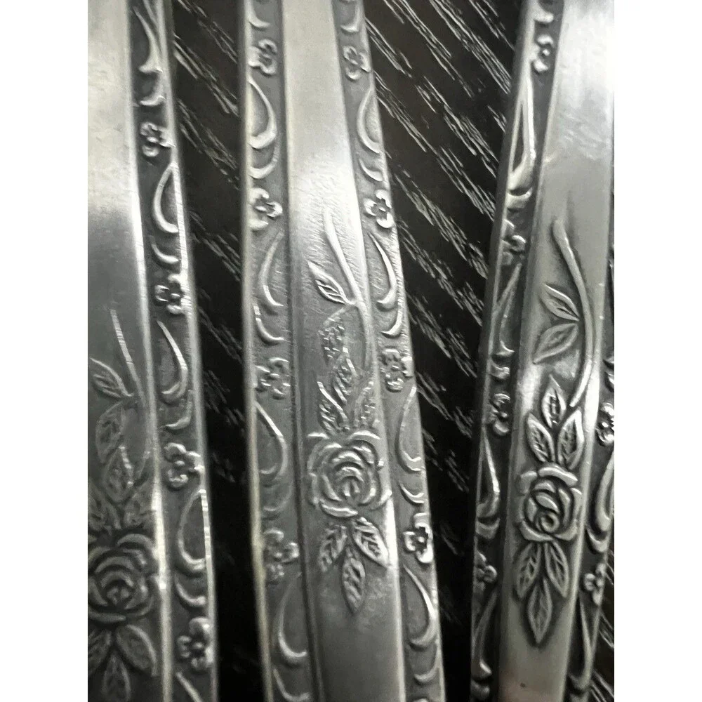 12 Interpur INR3 Cottage Rose Stainless Steel spoons Knives Flatware Korea